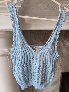 POOF Apparel blue Crochet Knit Tank Top Boho Festival Cottage Womens size S